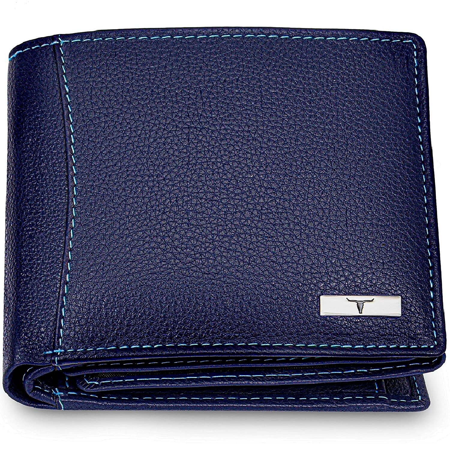 Vintage Blue RFID Blocking Genuine Leather Bi-Fold Wallet for Men-image