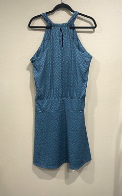 Prana Halter Dress Womens Extra Large Teal Green Black Geometric Built in Bra XL Prana Halter Dress Womens Extra Large Teal Green Black Geometric Built in Bra XL