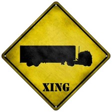 Semi Truck Xing Novelty Mini Metal Road Notice 8" Cross Xing Crossing Sign