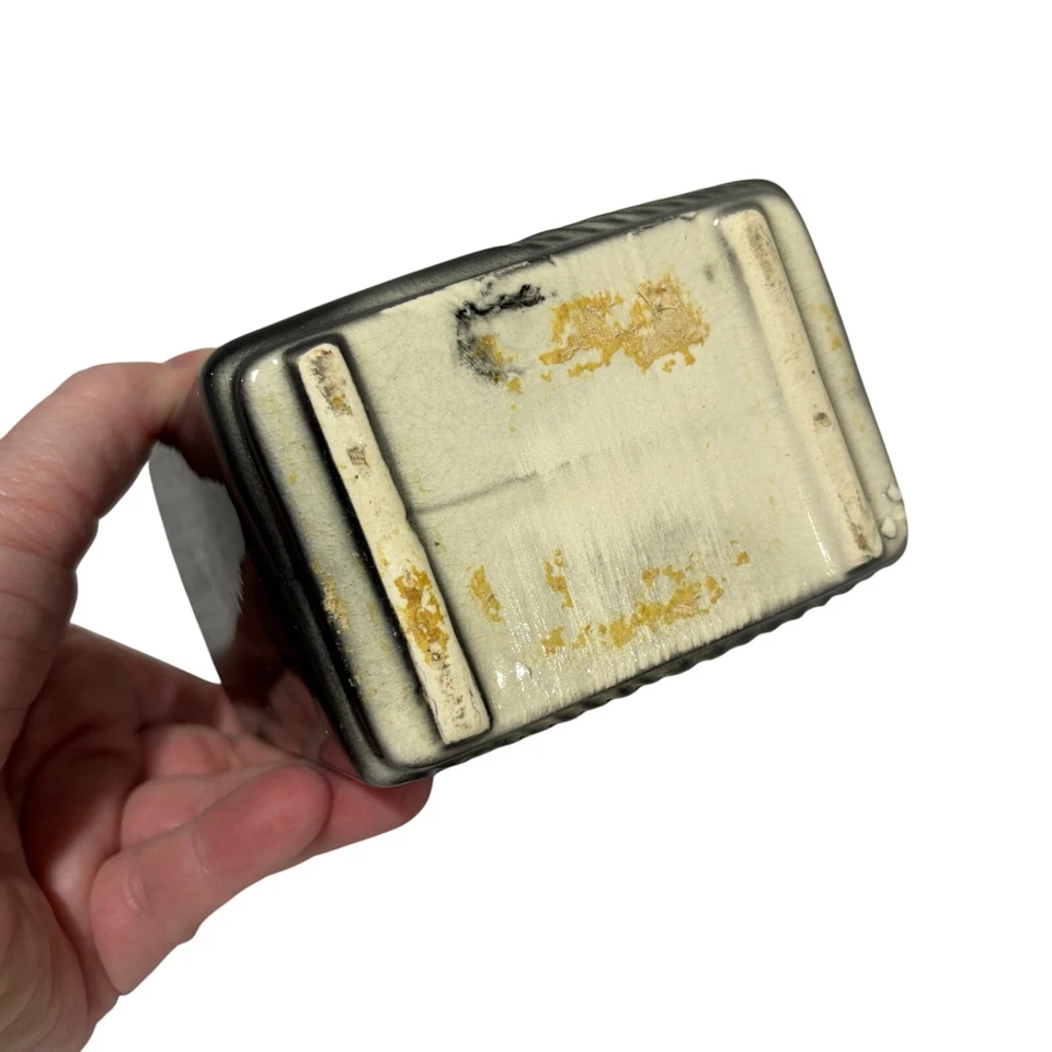 Mid Century Modern flower pot art pottery planter textured gray black white vase - Image 2 of 4