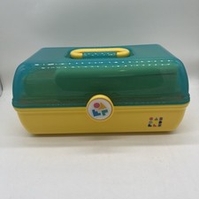 Caboodles Makeup Carrying Case Sparkle Teal Yellow Two Tier Mirror Tray EUC