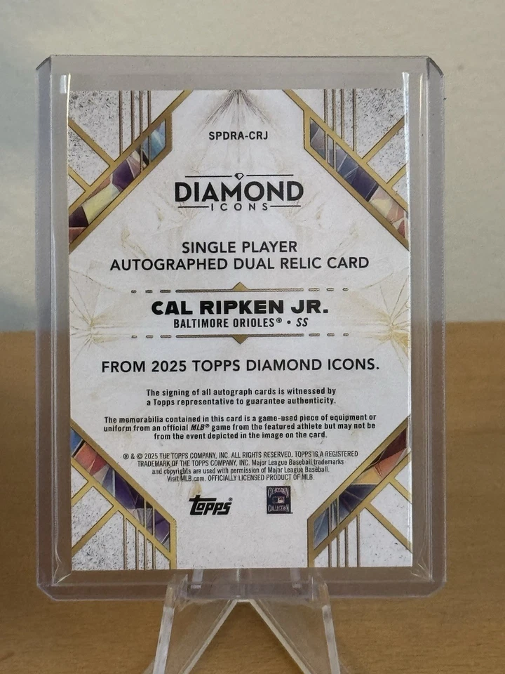 Cal Ripken Jr 2025 Topps Diamond Icons Duel Relic Auto #13/25 Foto 3 de 3
