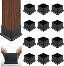 12Pcs Black Square Rubber Chair Leg Caps 1.5 Floor Protectors Furniture Feet