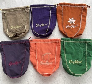 Lot of 6 Crown Royal Bags Variety of Colors Purple Green Vanilla Peach Caramel