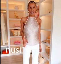 ZARA NEW WOMAN FRINGED HALTER TOP PALE PINK XS-XXL 4772/101/622