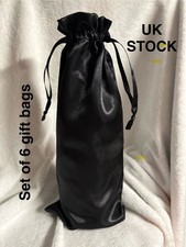 Black Satin Wine Gift Bags with Drawstring Closure x6 | Free Post | UK Stock