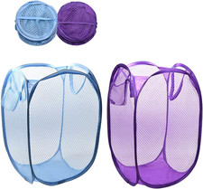 RZJZGZ Foldable Pop-Up Mesh Laundry Hamper with Side Pocket Clothes Laundry Bask