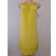 Yellow Halter Neck Dress Sleeveless Ruffle Hem Lightweight Shift Dress Small NWT