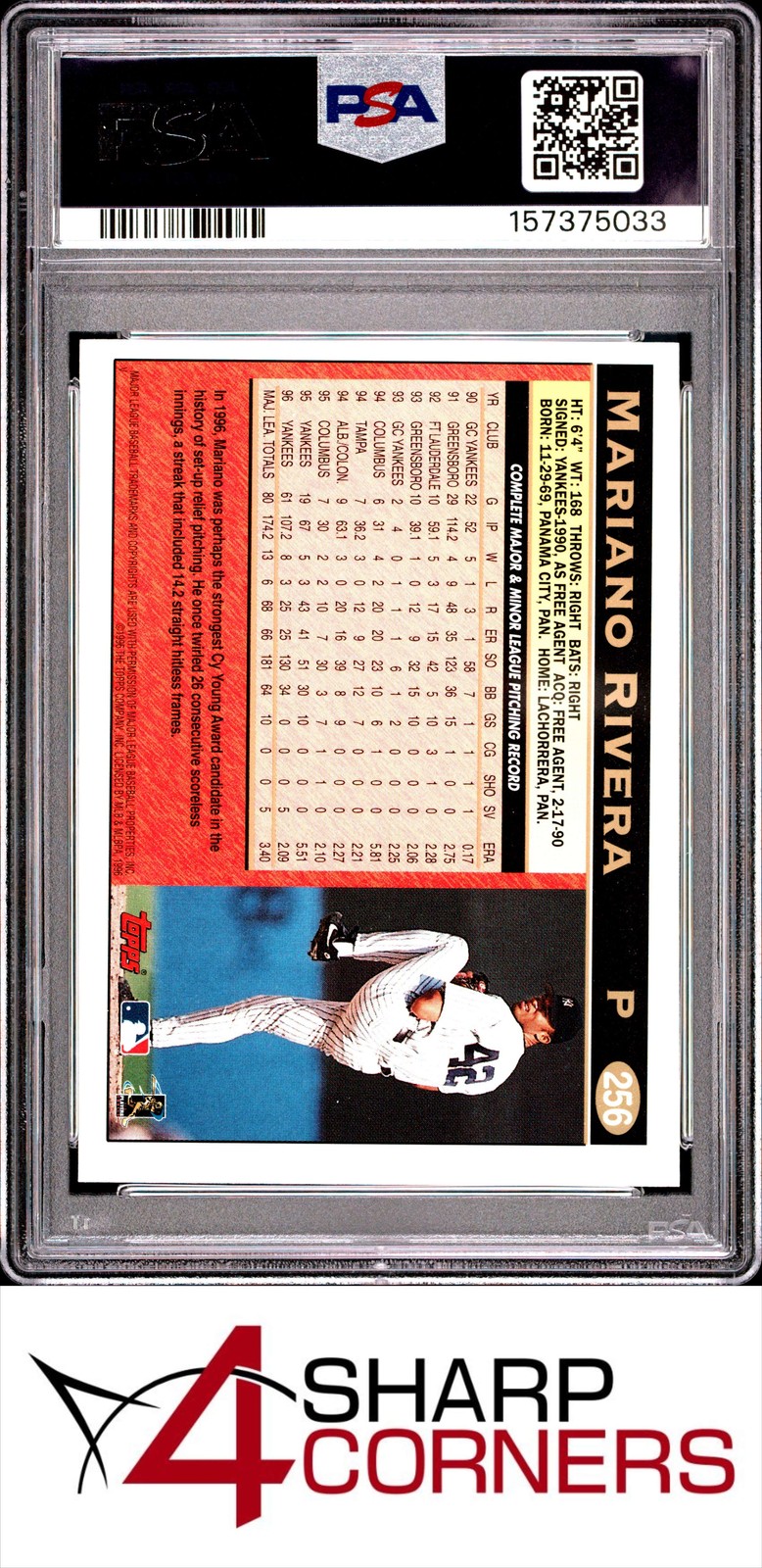 1997 TOPPS #256 MARIANO RIVERA YANKEES HOF PSA 10 view 2