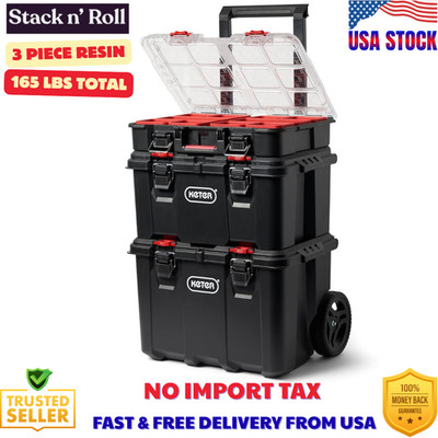 Keter Stack-n-Roll Modular Tools Organizer for Garage Storage and DIY, 3 Piece