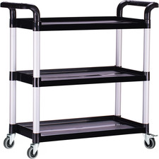 Plastic Utility Cart Wheels 3 Tier Service Cart 510Lb Capacity Black HD