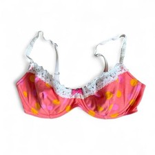 Vintage Y2K Betsey Johnson Intimates Orange and Pink Bra with White Ruffle Trim