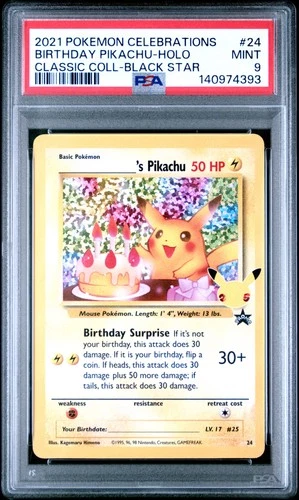 2021 POKEMON CELEBRATIONS CLASSIC COLL #24 BIRTHDAY PIKACHU-HOLO PSA 9