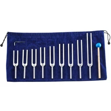 9 Pcs Professional Aluminum Tuning Forks Set with Hammer Bag for Meditation Ther