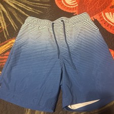 George Men's Swim Trunks Blue And White With Stripes Size Small 28-30 