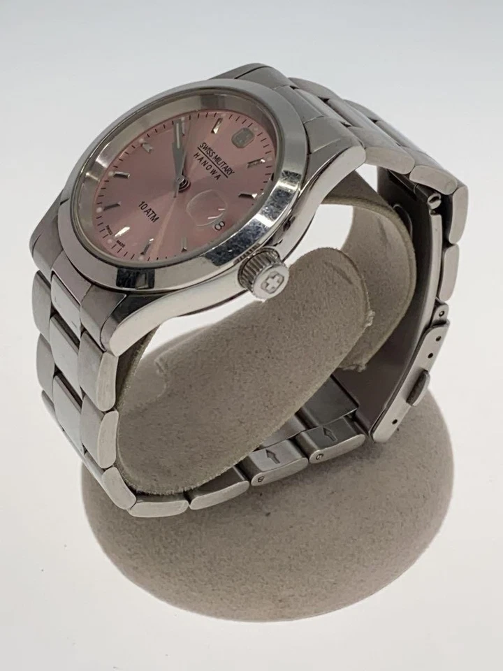 RELOJ MILITAR SUIZO 6-5023 esfera rosa plata analógico reloj de cuarzo excelente JAPÓN Foto 2 de 4