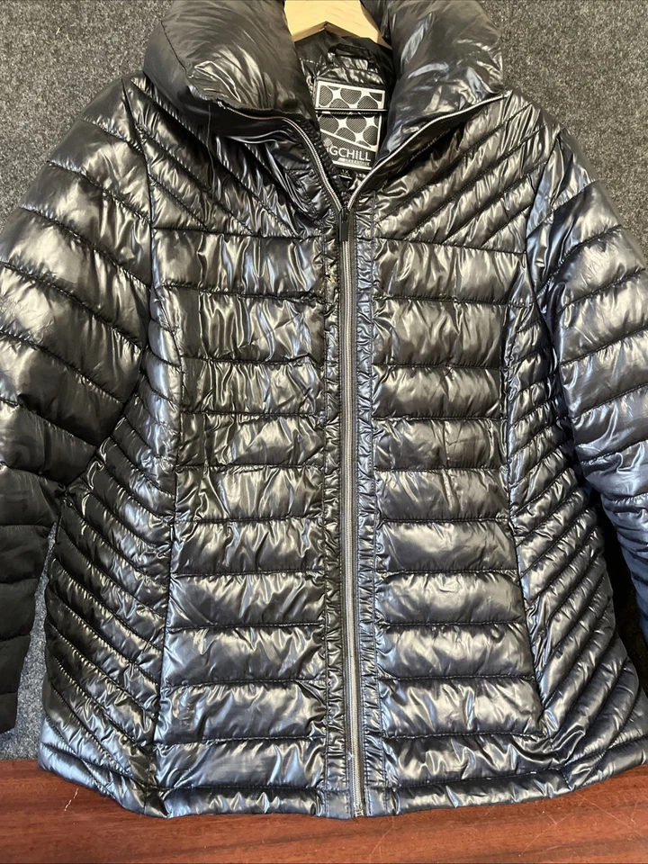 Big Chill Freestyle Puffer Mujer 1X Negro Cremallera Completa Cuello Bolsillos Y2K Foto 3 de 4