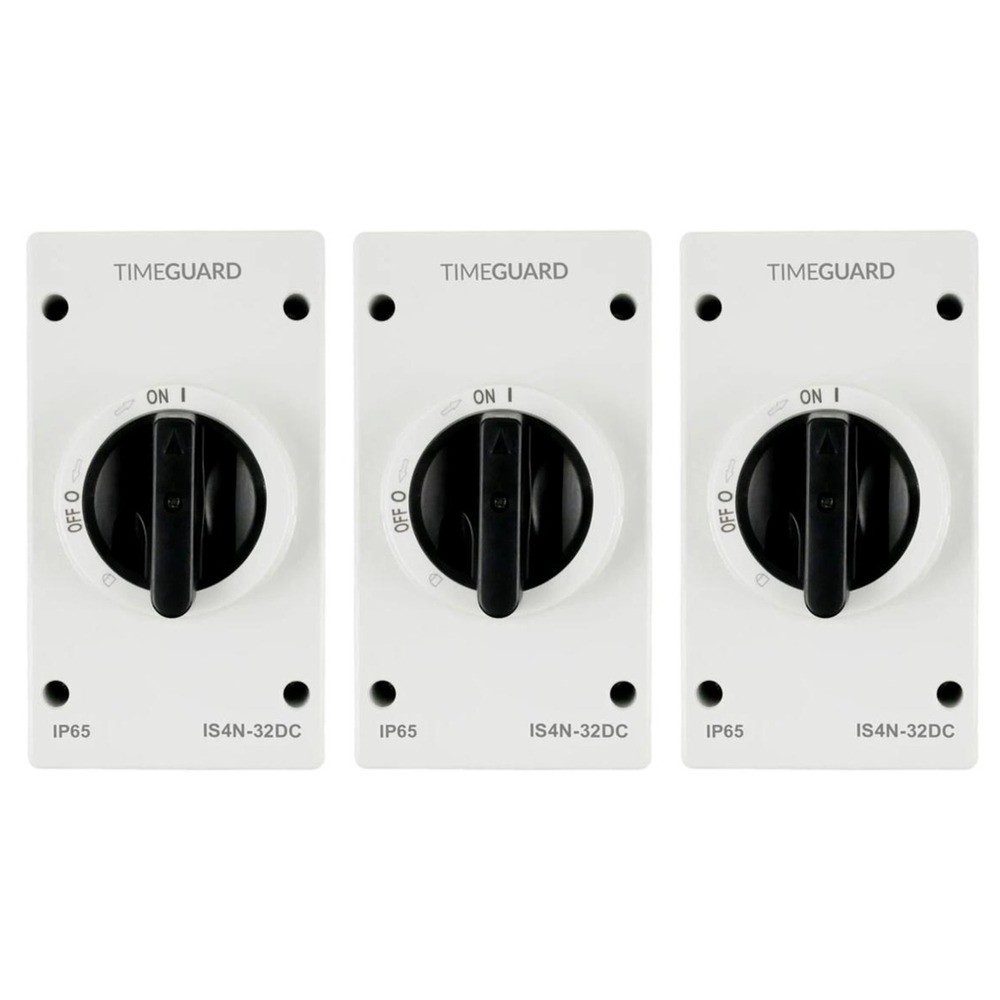 3 x Timeguard IS4N-32DC IP66 DC Rotary Isolator Switches - 4 Pole 32A