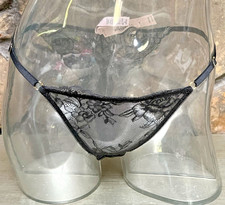 Victoria's Secret Rose Lace BRAZILIAN Panty Sz M Adjustable Waist BLK NWT 18.95
