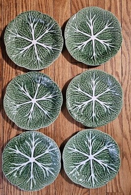 Vintage Bordallo Pinheiro Set Of 6 Green Cabbage 7 1/2'' Salad Plate  