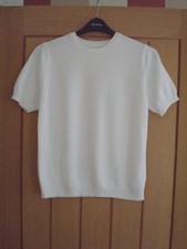 Ladies Berkertex White Short Sleeved Fine Knit Top - Size 14-16