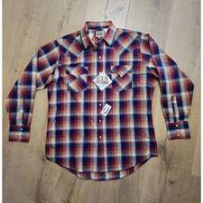 NOS Vintage Ely Gentleman Plaid Western LS Shirt Pearl Snaps Gold Thread L