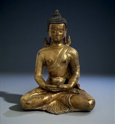 Feuervergoldeter Nepal Buddha 22 cm   Kupferbronze Statue in Meditationshaltung