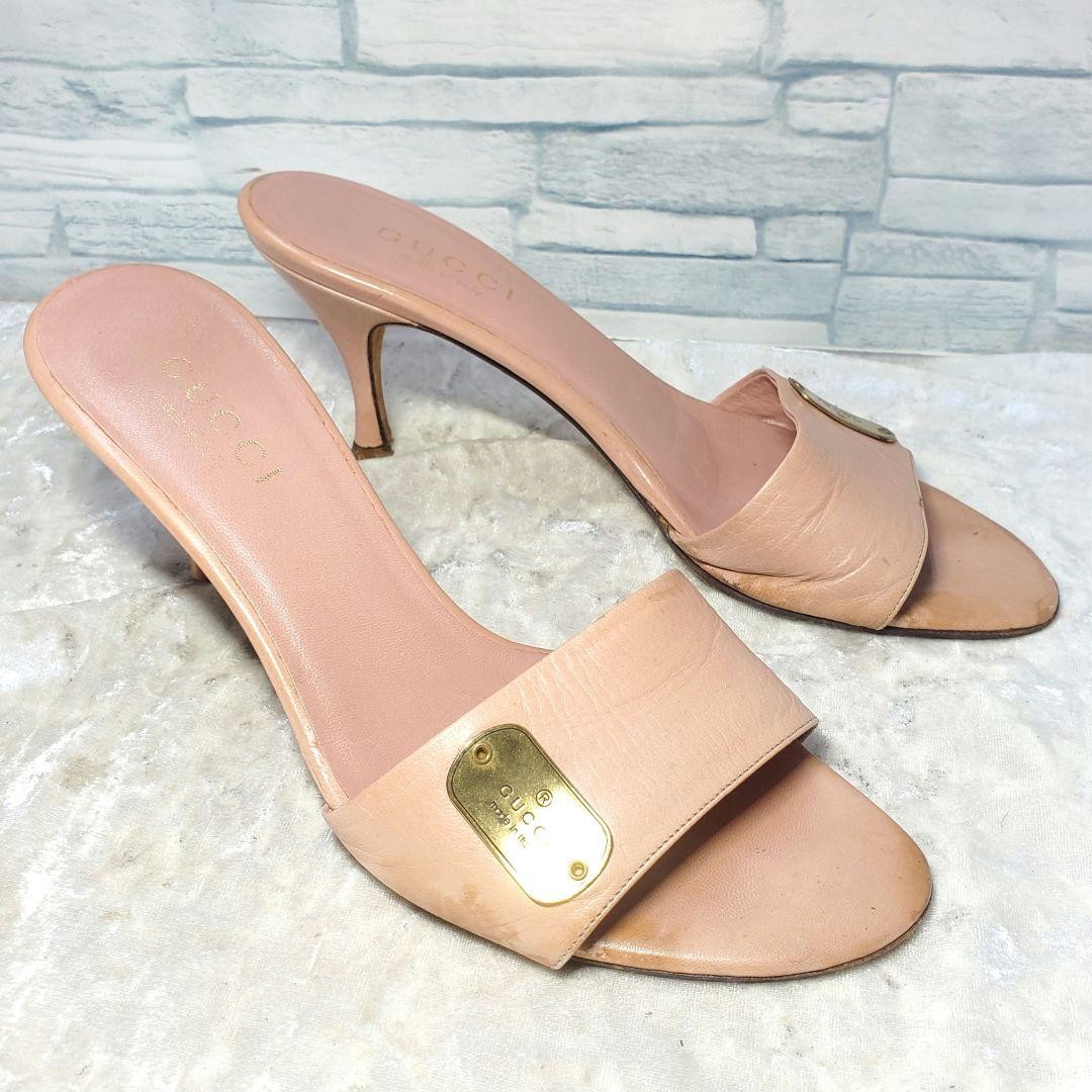GUCCI Mules Sandals Heel Leather Pink Beige EU37/US7 116126c thumbnail 3