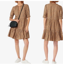J.Crew Leopard Print Tiered Mini Dress Small Tall ST Boho Ruffle Casual
