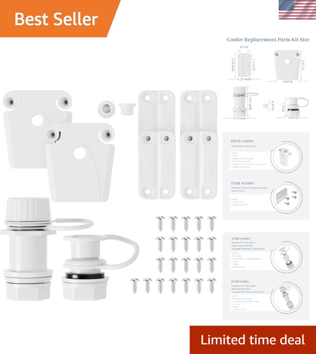 Kit De Loquets Et Charnières Igloo 50-165L – Remplacement Complet Avec Vis Inox, Installation Facile, Durable – Pour Glacière