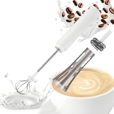 Rechargeable Milk Frother Handheld Dual Spring Whisk Electric Wand Mixer White