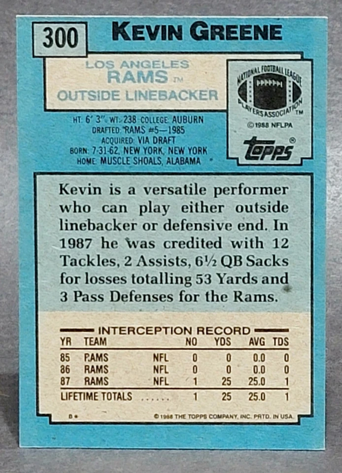 1988 Topps #300 Kevin Greene RC - Image 2 of 2