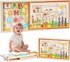 4-in-1 Magnetic Color and Number Maze, ABC Animal Alphabet Puzzles with Drawing