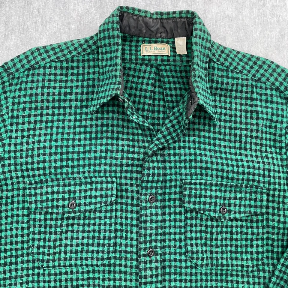 VINTAGE LL Bean Flannel Shirt Adult XL Green Plaid Lumberjack Wool Blend 70s 80s - Image 3 of 4
