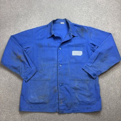VINTAGE französische Jacke Erwachsene mittelblau lässig abgenutzt...