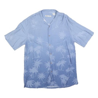 BATIK BAY Herren Blau Rayon Palm Baum Hemd Hemdkragen Kurzarm Relaxed