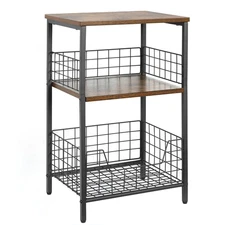 Side Table, Small End Table Record Player Stand with Storage, Vinyl Record St...