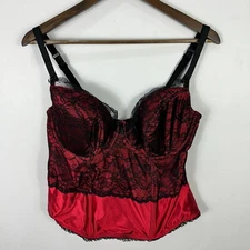 Cacique Lace Bustier Corset Top 18 20 Red Black Boned Coquette Dark Feminine