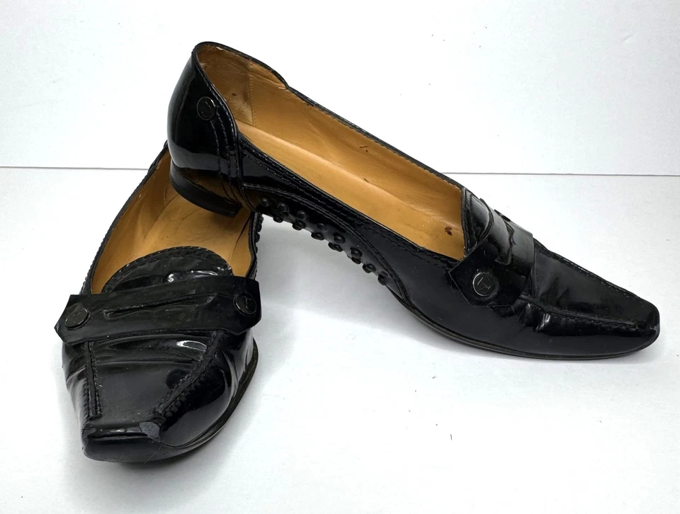 Zapatos Tod's para mujer talla 6 mocasín de charol negro sin cordones Italia Foto 3 de 4