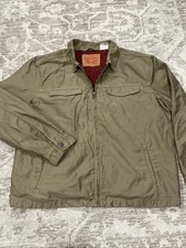 Levis Harrington Trucker Jacket Mens XL Beige Full Zip Plaid Linen EUC