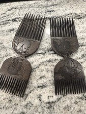 Vintage Antique African Tribal Hair Comb Wooden Hand Carved Ebony