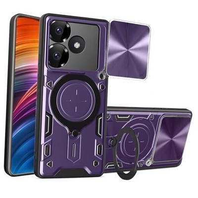  Armor Case for Xiaomi Redmi Turbo 3 /Poco F6 5G, Lens Sliding Phone Purple