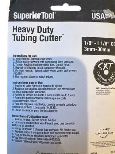 Superior Tool Heavy Duty Tubing Cutter 1/8" 1 1/8" 3mm-30mm NEW - Picture 4 of 4
