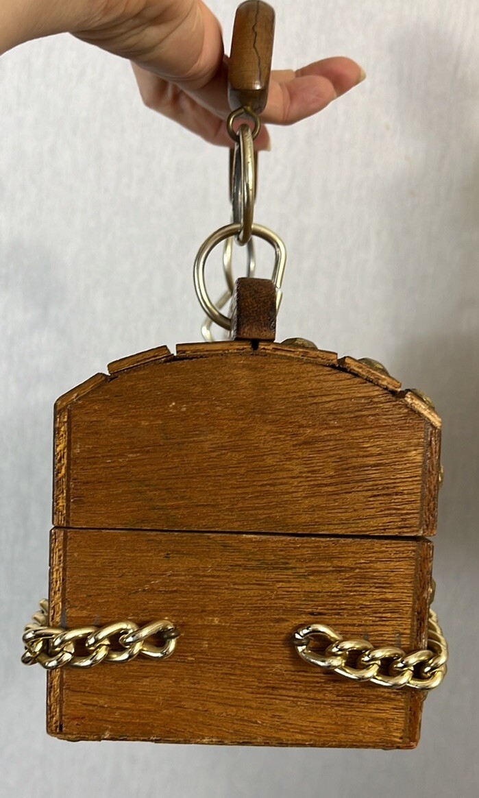 米軍 実物 60年代 貴重品袋 639 Vintage 60s Mr R Wooden Box Chain Metal Studded Box Purse