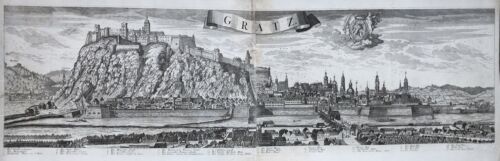 Graz Styrie vue panoramique Jeremias Wolff gravure sur cuivre 1720 - Photo 1/1