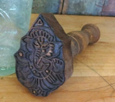 Primitive Farmhouse wood Ornate Ganesh ELEPHANT Butter Mold Stamp Press Stamp