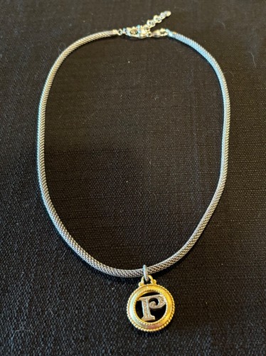 Brighton Necklace Silver & Gold Tone Crystal Letter P Pendant - Picture 5 of 6