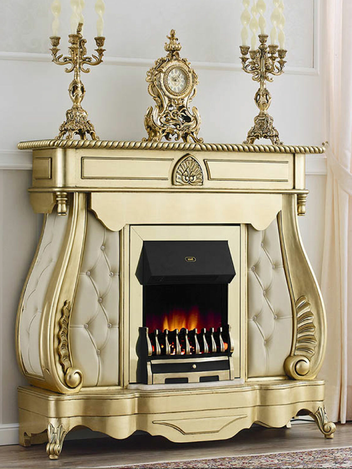 Electric Fireplace Billionaire French Baroque Style Gold Leaf Cream Marble  Fa... 8054890221313 | eBay