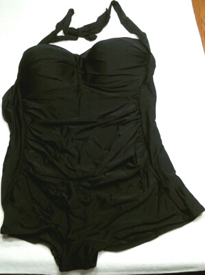 Jaclyn Smith 1-Piece Boyleg Swimsuit, Black, PLUS Sizes, NWT 