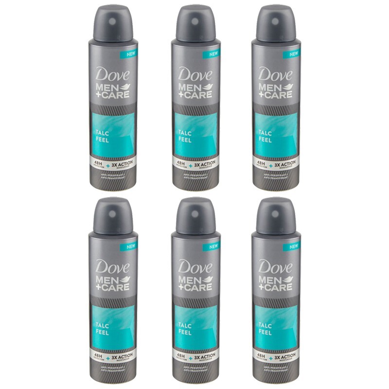 6pz Dove Men Care Talc Feel deodorante spray 48h protection + 3x Action 150ml